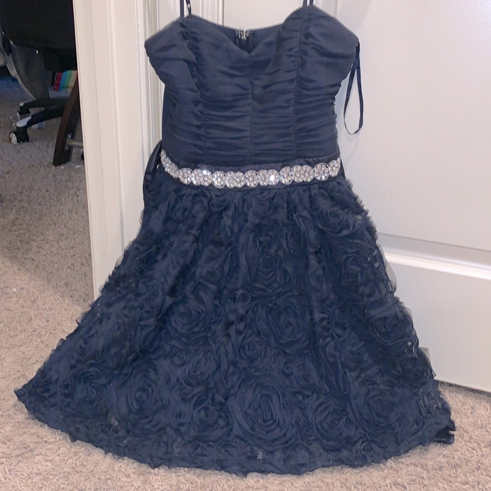 Black/Navy blue rose drilled dress! Worn once. Good condition